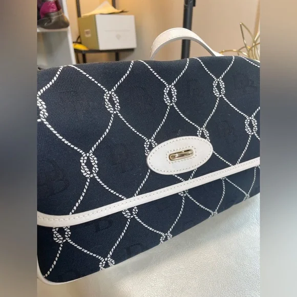 Dooney & Bourke Nautical Rope Navy Canvas & White Leather Monogram Shoulder Bag